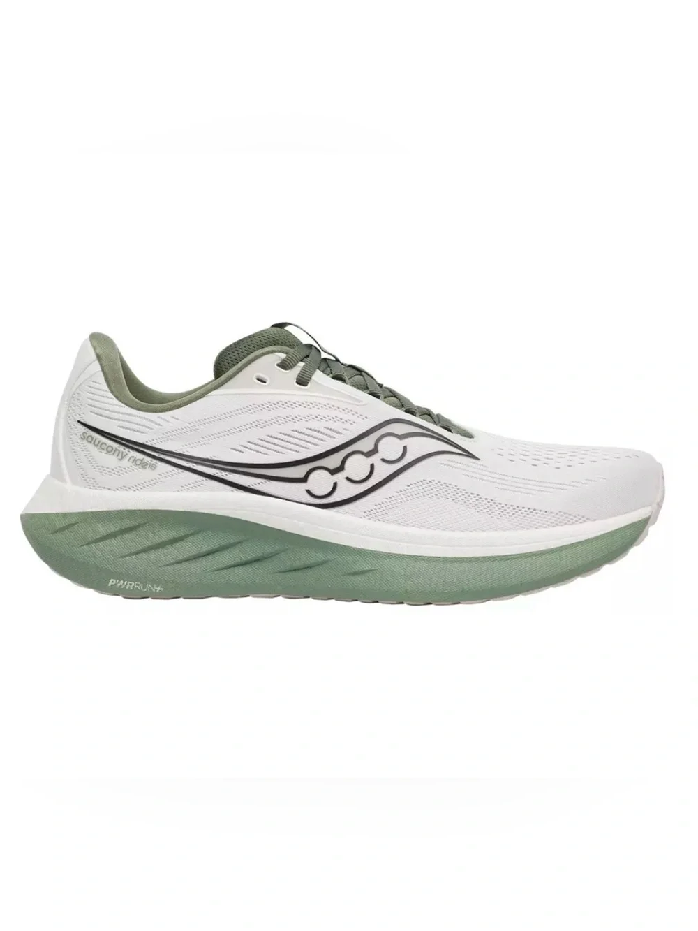 Saucony Ride 18 White and Green Running Shoe